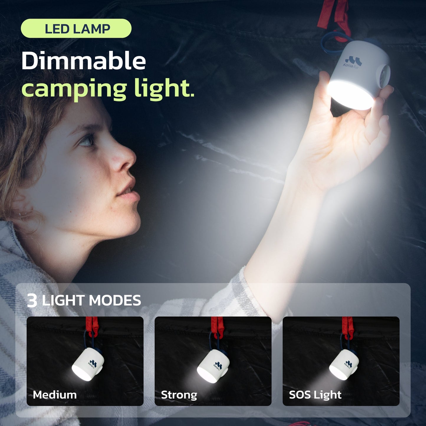 Kona Air Mini Mattress Pump With Camping Lamp