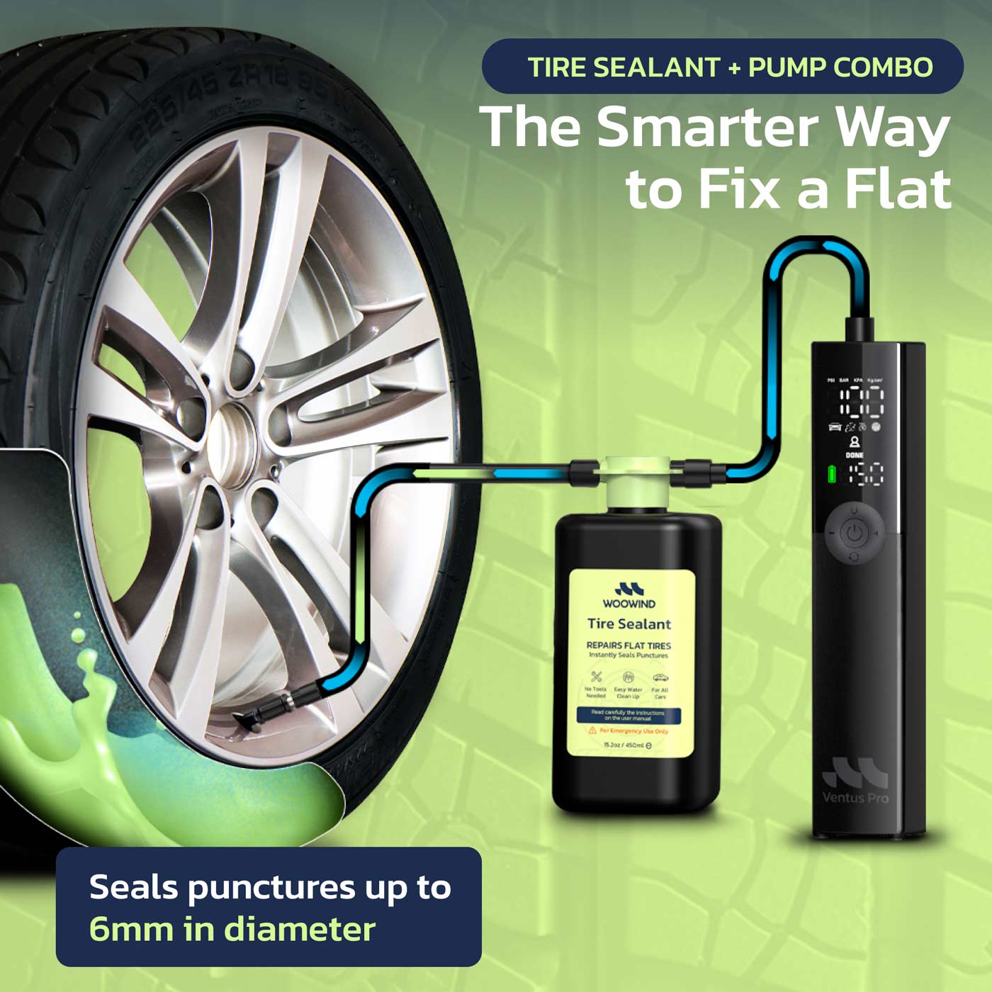2-in-1 Smart Flat Tire Repair Kit – Seal & Inflate On the Go